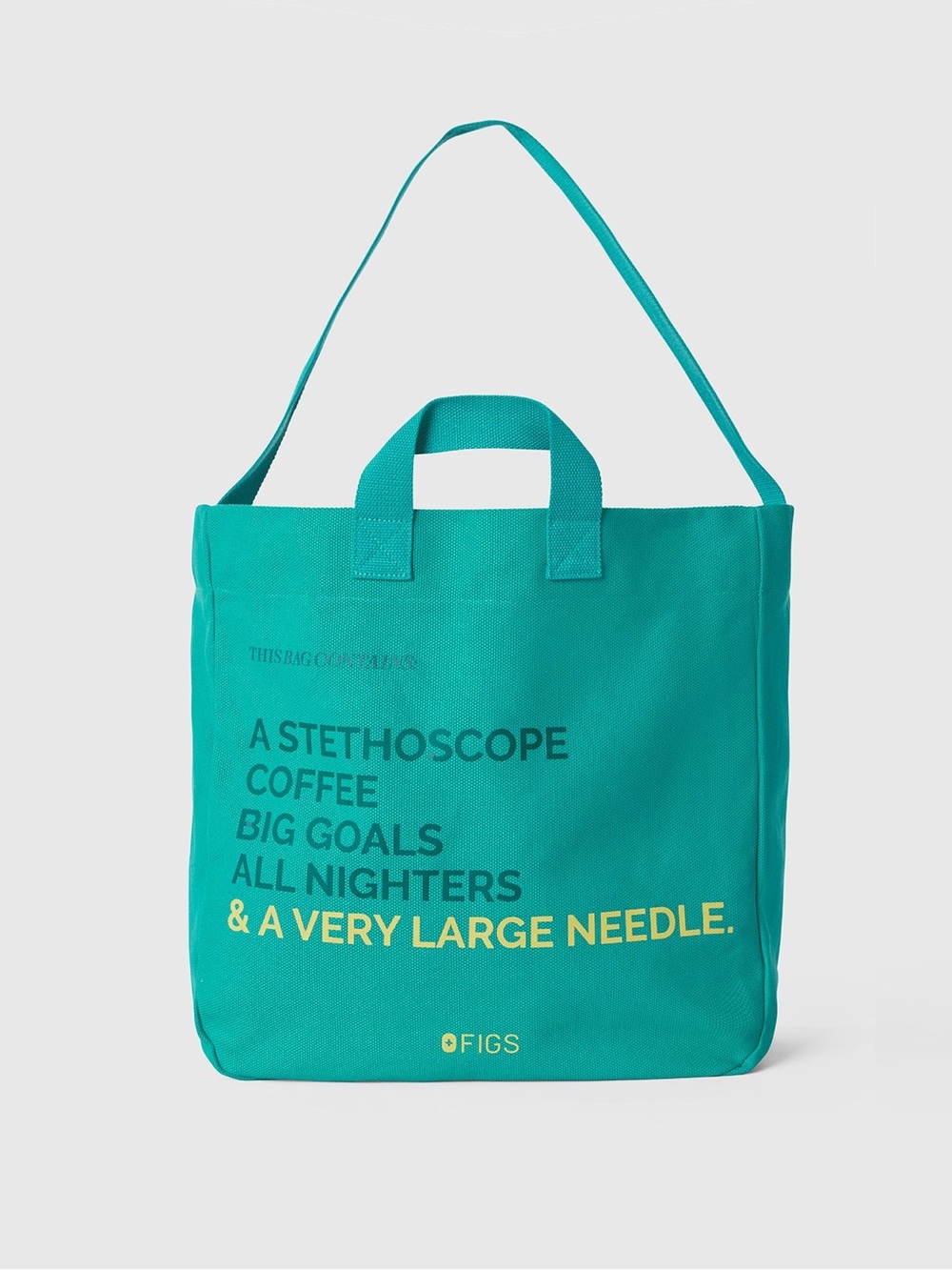 NWT FIGS A Very Large Needle Canvas Tote Emerald Green Nurse Work Travel Bag View 3